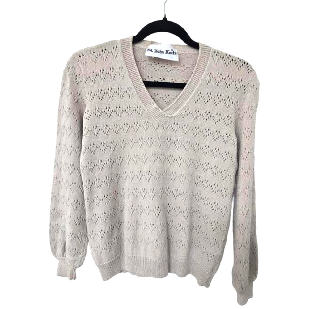 ST. JOHN - 1970's Women's V-Neck Sweater - Elegant and Lightweight